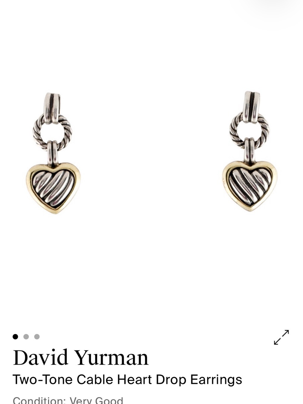David Yurman Two-Tone Cable Heart Drop Earrings in Gold and Silver
